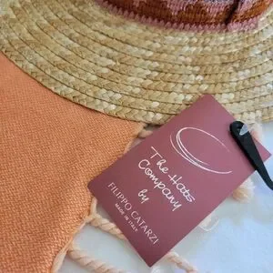 Filippo Catarzi‎ Crochet Woven Wide Brim Panama Natural Straw Fedora Hat Filippo Catarzi Woven Wide Brim Natural Straw Fedora Floppy  main image 4